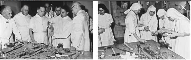 Maurice Muller, on the left, teaching students the methods of bone fixation