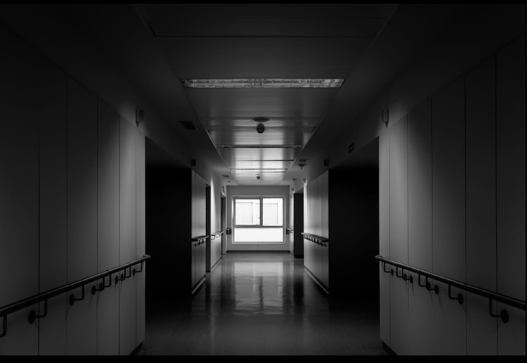 Endless Dark Hospital Corridor